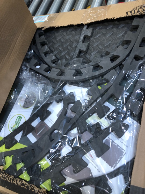 Photo 3 of ***VERY USED*** ProsourceFit Puzzle Exercise Mat ½”, EVA Foam Interlocking Tiles, Protective Flooring for Gym Equipment and Cushion for Workouts Black - 1/2 Inch - 24 Sq Ft - 6 Tiles