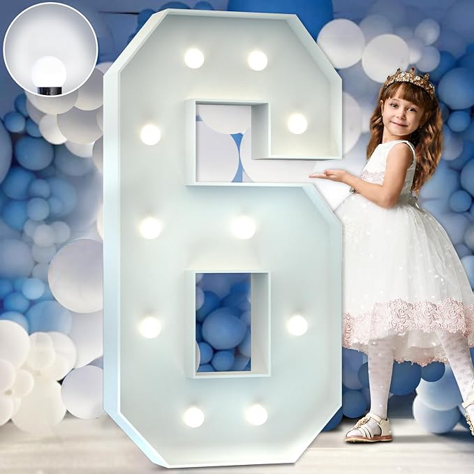 Photo 1 of 4ft Marquee Light up Numbers 16 Mosaic Numbers Frame for 16th Birthday Party Large Cardboard with Light Bulbs Pre-Cut Kit Giant Cut-Out Thick Foam Board Sign Diy Boys Girls Decorations Anniversary White Number 16