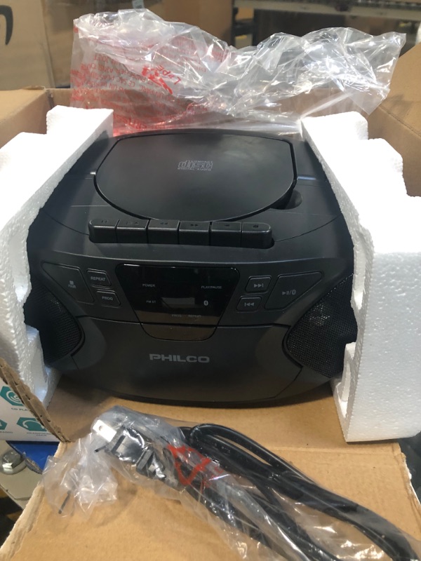 Photo 3 of Philco Portable Bluetooth Boombox with CD and Cassette Player | Cassette Recorder | Connect to Headphones | CD Player is Compatible with MP3/WMA/CD-R/CD-RW CDs | 3.5mm Aux Input | AC/Battery Powered