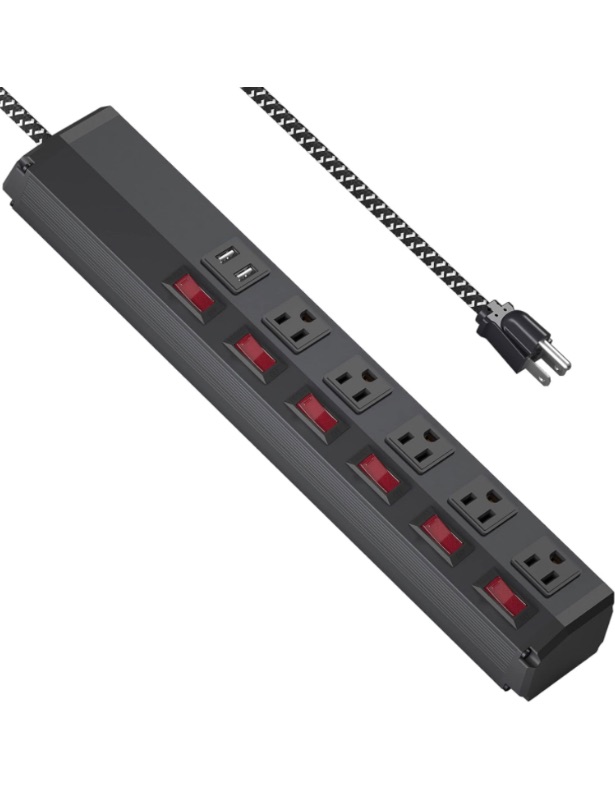 Photo 1 of Power Strip with Individual Switch, 5 Outlets & 2 USB Ports, 15A Overload Protection, Heavy Duty Power Strip with 6 FT 14AWG Power Cord, Multi Functional for Aquarium Workshop Garage