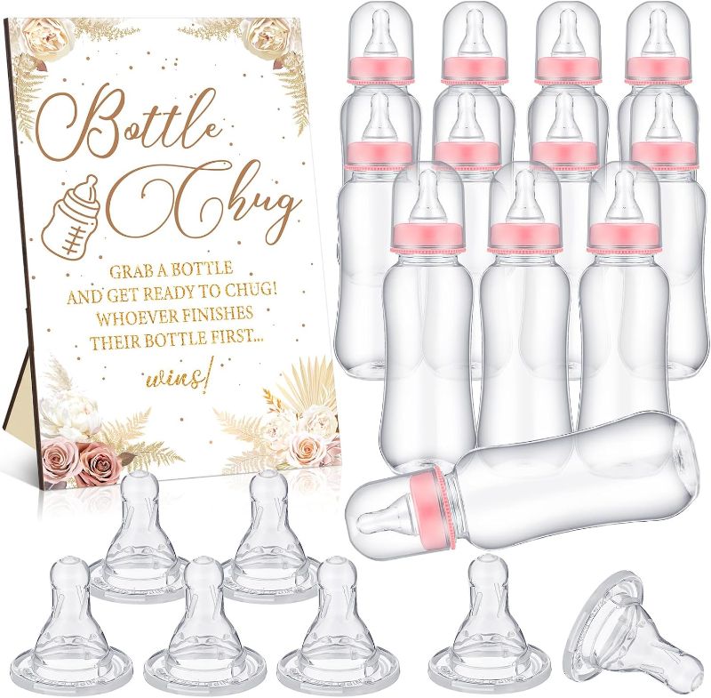 Photo 1 of Cool Baby Shower Games Wooden Bottle Chug Sign Boho Theme Baby Gift Sets and 12 Pcs Baby Bottle Shower Favor Baby Bottles for Boho Pampas Baby Shower Games Gender Reveal (Boho Pampas)