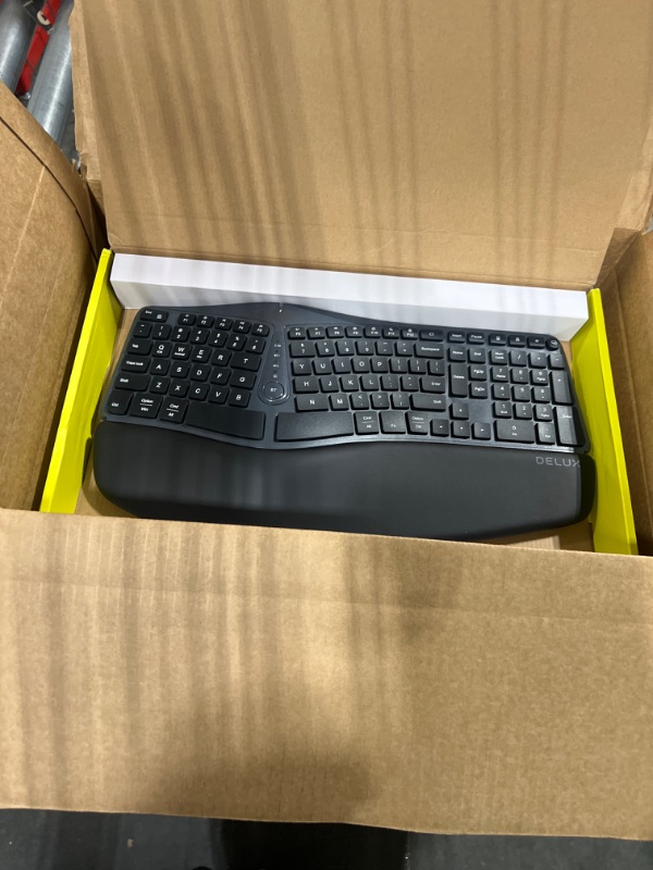 Photo 3 of DeLUX Wireless Ergonomic Keyboard with Cushioned Palm Rest Against Carpal Tunnel, Ergo Split, Multi-Device Connection, Compatible with Windows, Mac OS (GM901D-Black)