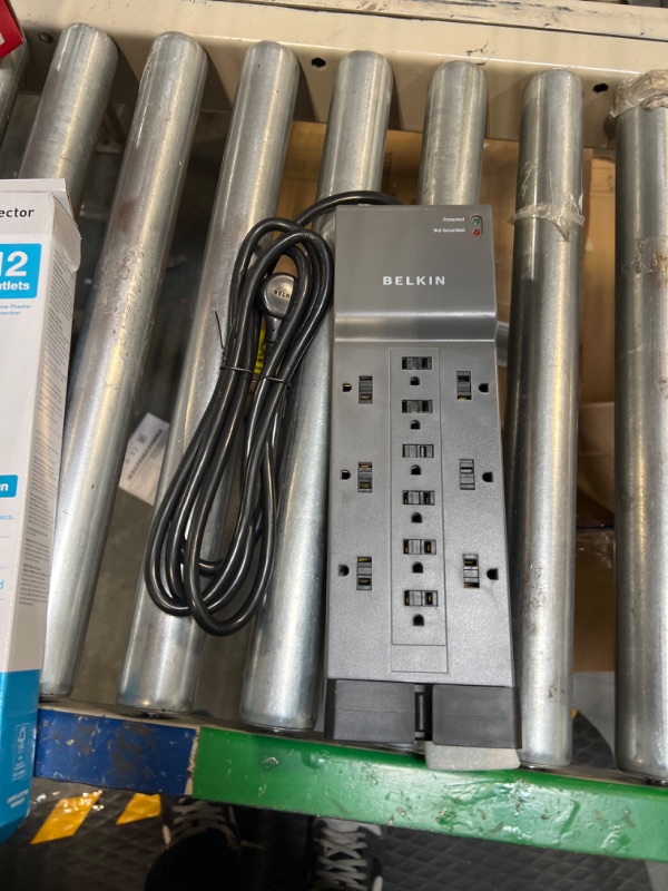 Photo 3 of Belkin Power Strip Surge Protector - 12 AC Multiple Outlets & 8 ft Long Flat Plug Heavy Duty Extension Cord for Home, Office, Travel, Computer Desktop, Laptop & Phone Charging Brick (3,940 Joules) 1 Pack