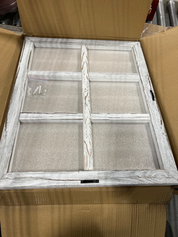 Photo 3 of *ONLY ONE* Ilyapa Window Frame Wall Decor 1 Pack - Large 18x22 Inch Weathered White Wood 6 Pane Window Country Farmhouse Decorations is an American Owned Brand 18x22 6 Pane Weathered White