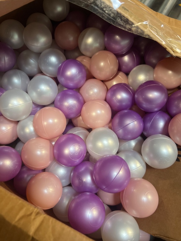 Photo 3 of EOSAU 100PCS Ball Pit Balls 2.16in Bright Color Ball Crush Proof Plastic Balls for Toddler Baby Playhouse Ball Pool Birthday Party Decoration (Pearl Pink, Purple, White)