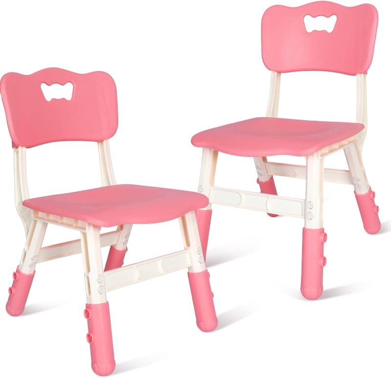 Photo 1 of Adjustable Kid Chairs Indoor 3 Level Adjustable Suitable for Children Age 2-6. Maximum Load-Bearing 220LBS Suitable for Family Classroom and Nursery Child Seat Set (2-Pack-Pink) Pink(2 Chair)