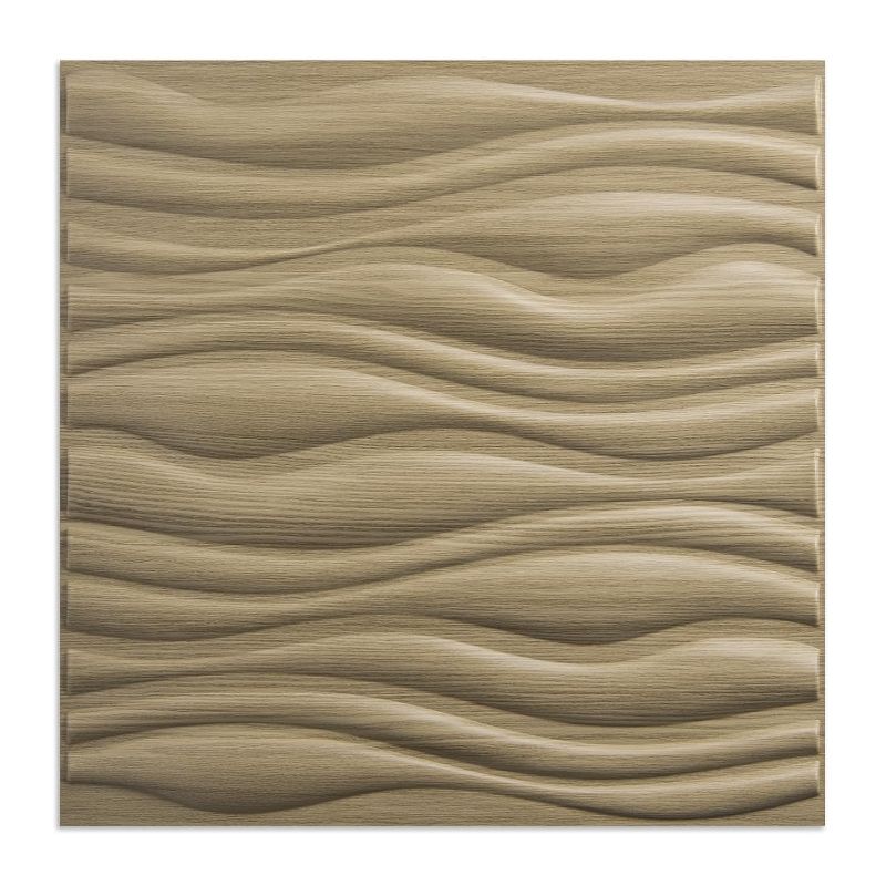 Photo 1 of Art3d PVC Wave Board Textured 3D Wall Panels for Interior Wall Decor, Living Room, Bedroom, Office, Walnut, 19.7" x 19.7" (12 Pack)
