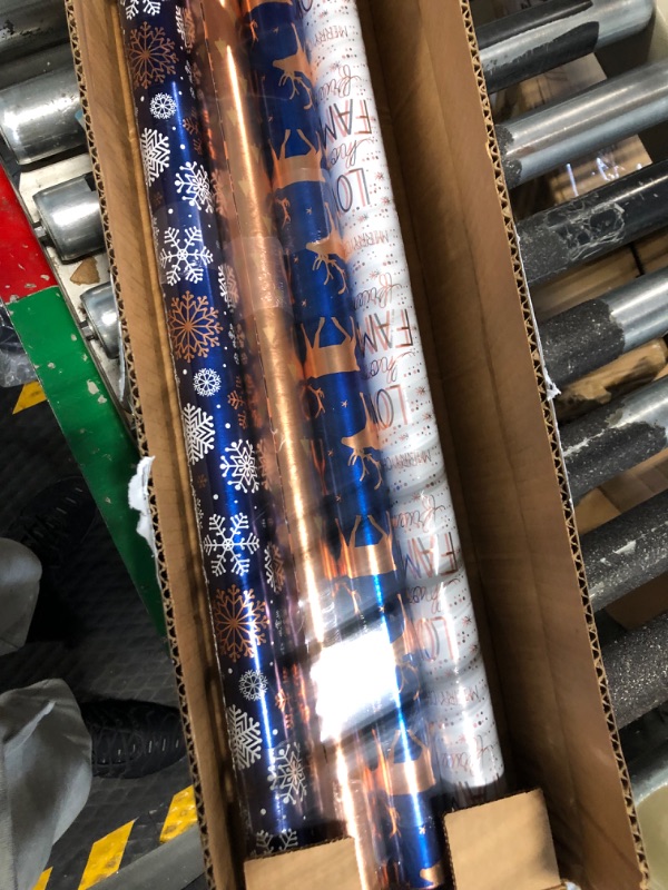 Photo 3 of American Greetings Reversible Christmas Wrapping Paper, Navy and Rose Gold