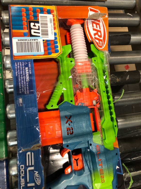 Photo 2 of **MISSING DARTS** Nerf Elite 2.0 Double Punch Motorized Dart Blaster, Rapid Alternating Barrels, 50 Nerf Elite Darts, 2X 10-Dart Clips, Ages 8 & Up