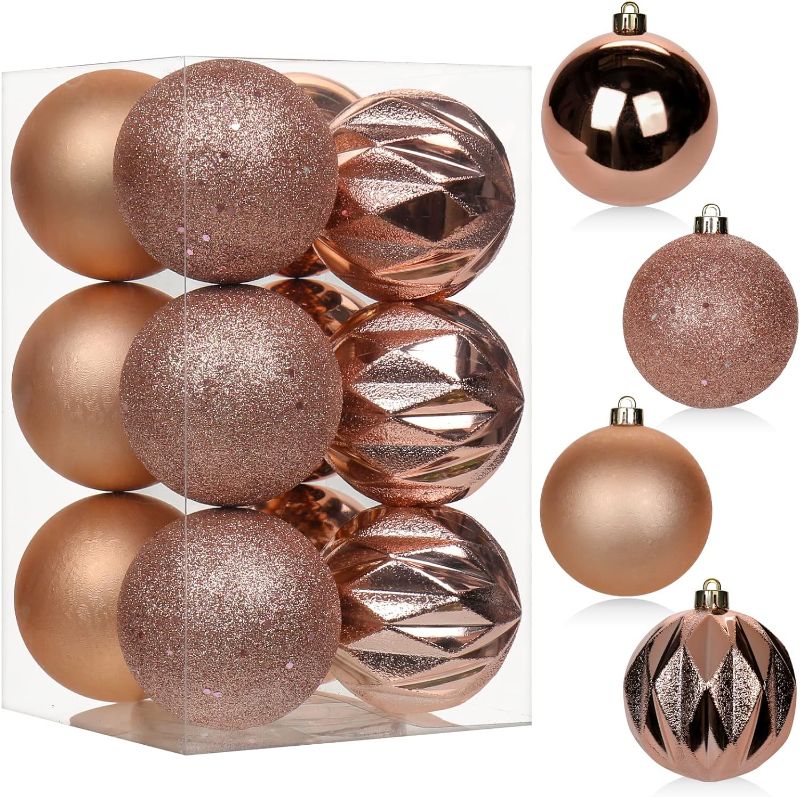 Photo 1 of 12PCS 3.15" Christmas Ball Ornaments Shatterproof Rose Gold Christmas Tree Decorations Xmas Tree Balls Halloween Ornaments Décor
