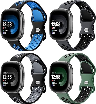 Photo 1 of Maledan 4 Pack Sport Band Compatible for Fitbit Versa 3/Versa 4/ Fitbit Sense/Sense 2 Bands Women Men, Soft Wristband Replacement Accessories for Fitbit Versa 3/4 

