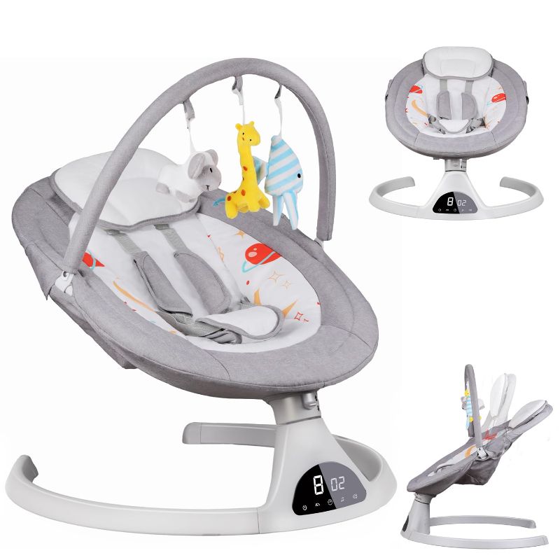 Photo 1 of Baby Swing Bouncer Seat Chair for Infants, Electric Portable 2 in 1 Baby Rocker for Newborn to Toddlers, 5 Speeds 3-Level Seat Angle Adjustment Built in lullabies and Bluetooth Enable ** missing power cord*