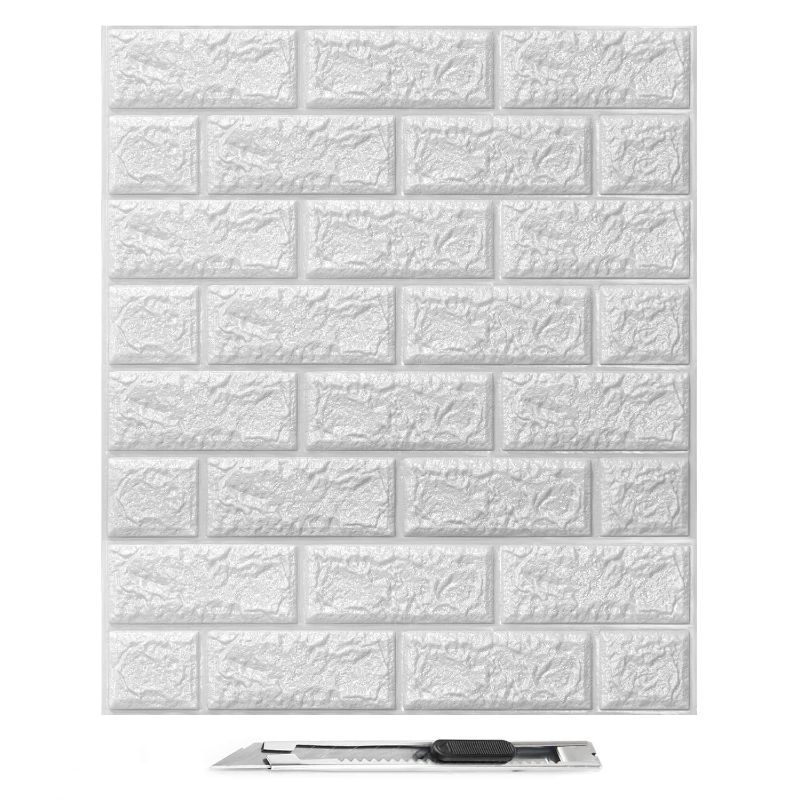 Photo 1 of Art3d 20Pcs 3D Brick Wallpaper in White, Faux Foam Brick Wall Panels Peel and Stick, Waterproof for Bedroom, Living Room, and Laundry Decor (2.52x2.26ft)