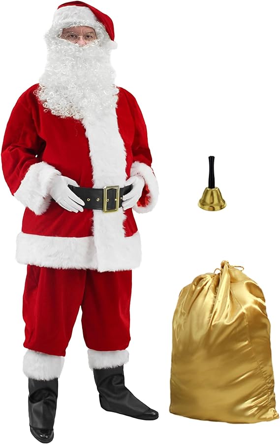 Photo 1 of ABALAGU Men's Deluxe Santa Suit 11pc. Christmas Velvet Adult Santa Claus Costume