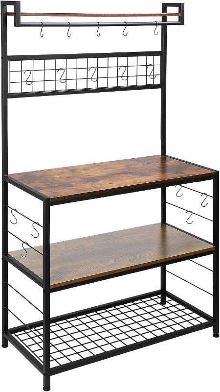 Photo 1 of 
Roll over image to zoom in



HOMEKOKO 3-Tier Extra Large Kitchen Bakers Rack, Engineered Wood, Floor Mount, Microwave Oven Shelf, Hooks, Sturdy