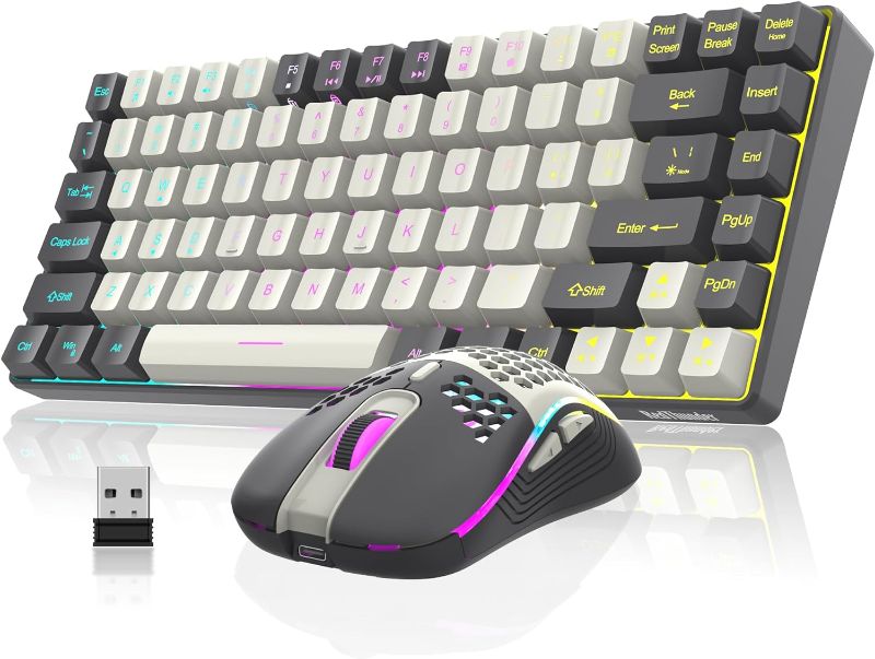 Photo 1 of RedThunder K84 Wireless Keyboard and Mouse Combo, RGB Backlit Rechargeable Battery, 75% Layout 84 Keys TKL Ultra Compact Gaming Keyboard & Lightweight 3200 DPI Honeycomb Optical Mouse (White-Gray)
