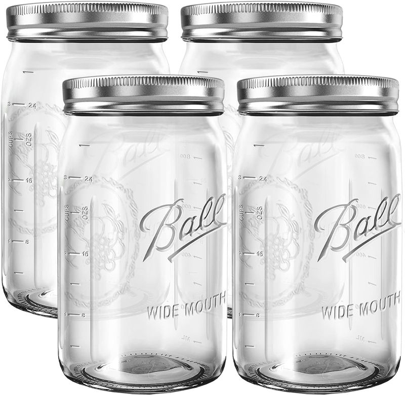 Photo 1 of CAMDEPOSU Wide Mouth Mason Jars 32 oz - (4 Pack) Ball Quart With Airtight lids and Bands For Canning, Fermenting, Pickling, Freezing, Storage Glass jar, Microwave & Dishwasher Safe, Clear