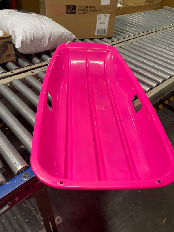 Photo 1 of Best Choice Products 35in Kids Plastic Toboggan Snow Sled w/Pull Rope, 2 Handles Pink