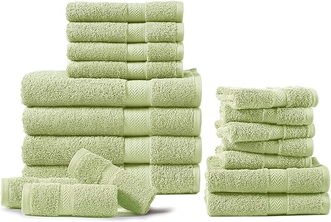 Photo 1 of 18 Piece Bathroom Set, 100% Cotton Luxury Bath Towels, Hotel Towels, Highly Absorbent Towels Bathroom Sets, 4 Bath Towel, 6 Hand Towels For Bathroom, 8 Wash Cloths For Your Face - Sage Green
