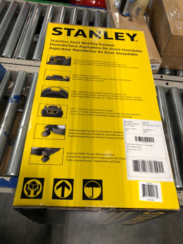 Photo 2 of Stanley - SL18129 Wet/Dry Vacuum, 4 Gallon, 4 Horsepower, Stainless Steel Tank Silver+yellow