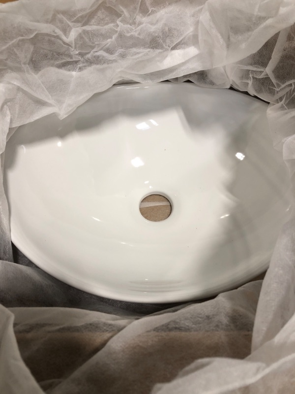 Photo 2 of Bathroom Vessel Sink Set - SENTANI 15"X12" Oval Ceramic Vessel Sink Basin with Faucet Pop Up Drain - Modern Egg Shape Above Counter Vanity Bowl - Glossy White 14.6" x 11.6" Oval Glossy White Set