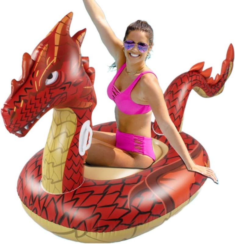 Photo 1 of 35" Monsoon Inflatable Ride On Pool Float for Adults (Red Dragon)