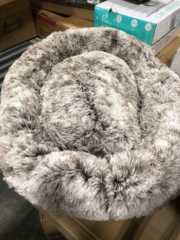 Photo 1 of Bedfolks Calming Donut Dog Bed, 36 Inches Round Fluffy Dog Beds for Large Dogs, Anti-Anxiety Plush Dog Bed, Machine Washable Pet Bed (Brown, Large) Large(D36") Brown