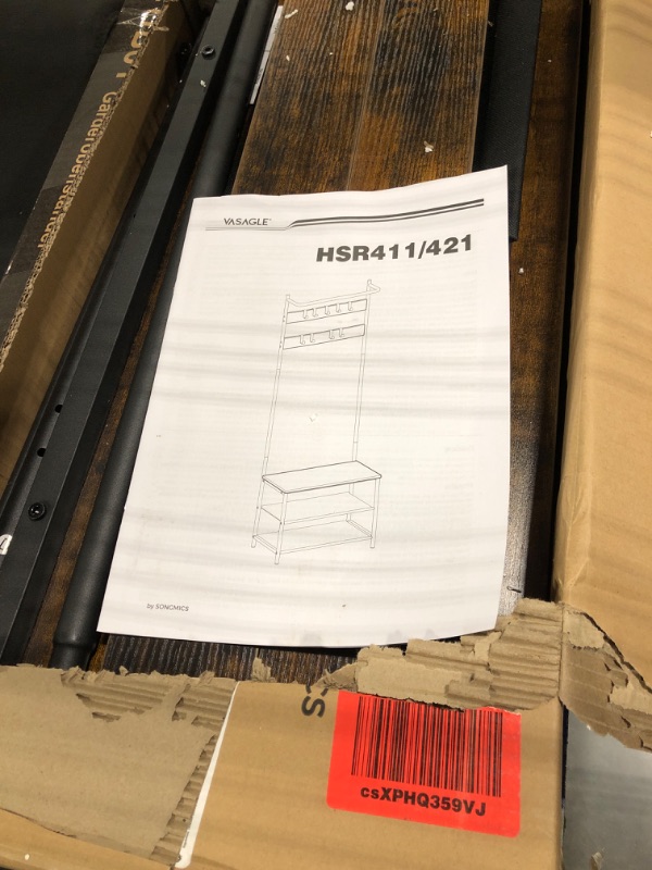 Photo 1 of VASAGLE Hall Tree with Bench and Shoe Storage, Entryway Bench with Coat Rack Stand and Shoe Rack, 9 Removable Hooks, Top Bar, Fabric Shelves, Industrial, Rustic Brown and Black UHSR411B01