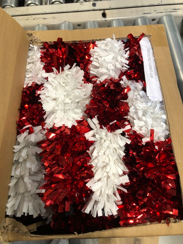 Photo 1 of 2 Pack Giant Christmas Candy Cane Decorations, Outdoor Red and White Tinsel Decor for Xmas Holiday (50 in)