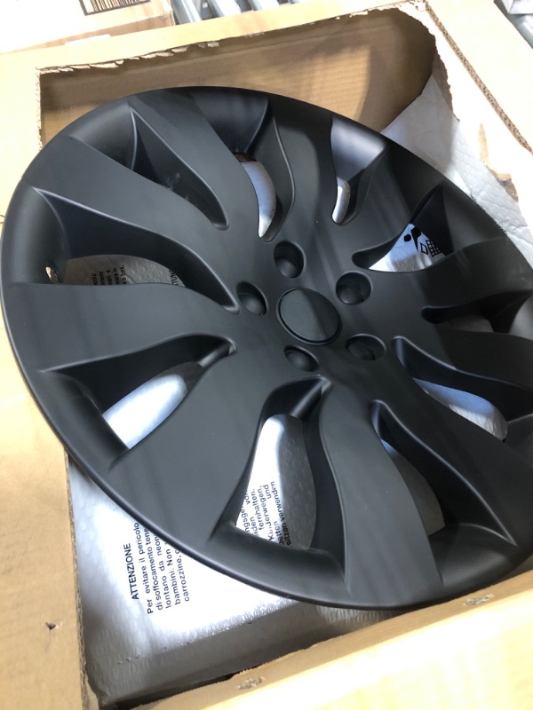 Photo 1 of Rongxu Auto Tesla Model 3 Wheel Covers 18 Inch Hubcaps Fit for 2017-2023 Tesla Model 3, 4PCS Hub Caps Tesla Model 3 Accessories, Matte Black (Model 3 18inch Storm)