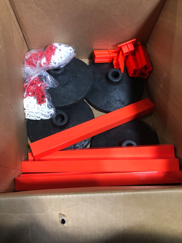 Photo 2 of [3 Pack] Adjustable Traffic Delineator Post Cones with Rubber Weighted Base & Reflective Collars, Parking Safety Cones with 4 FT Plastic Chains -Orange Driveway & Parking Barrier?Patented?