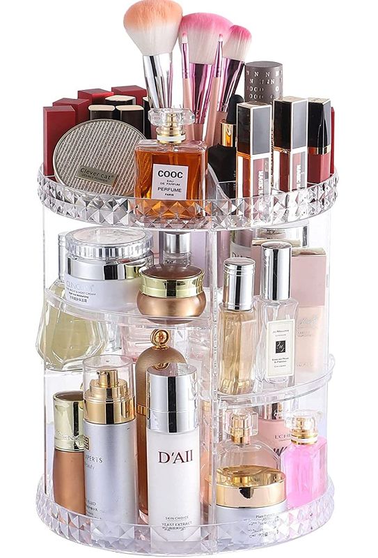 Photo 1 of 
Roll over image to zoom in
Cq acrylic 360 Degree Rotating Makeup Organizer for Bathroom,4 Tier Adjustable Spinning Cosmetic Storage Cases and Make Up Holder Display Cases,Clear