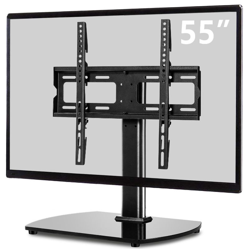 Photo 1 of Universal Swivel TV Stand Base Table Top TV Stand Replacement for 27 32 37 39 40 43 49 50 55 60 Inch LCD LED Flat Screens up to 88 lbs, Height Adjustable Pedestal TV Mount with Tempered Glass Base