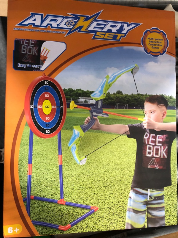 Photo 2 of 2 Pack Kids Bow and Arrow Set, Bow and Arrow for Kids 4-6 6-8 8-12 Archery Set Outside Toys Indoor Outdoor Games Birthday for Boys Girls Light Up Archery Toy with Standing Target