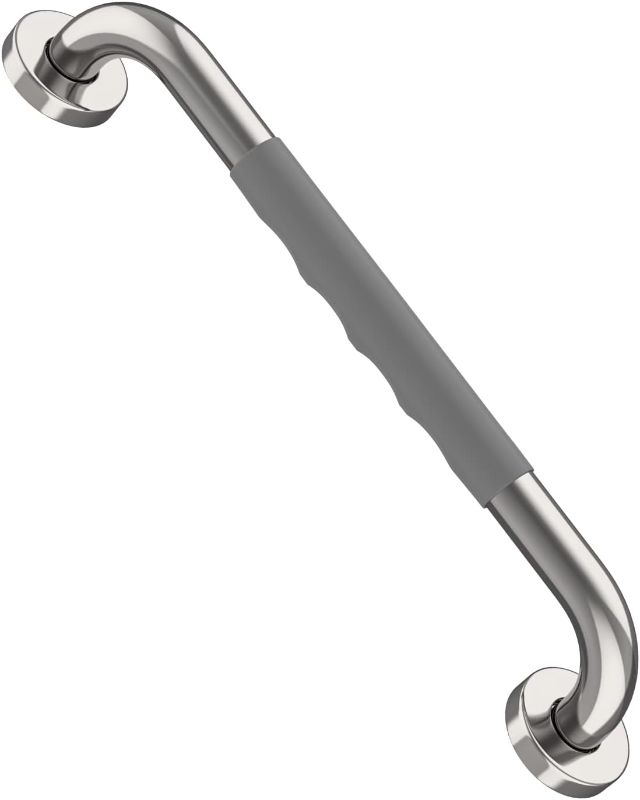 Photo 1 of 16 Inch Anti Slip Shower Grab Bar, Munzong Chrome Stainless Steel Bathroom Grab Bar w/Gray Rubber Grip, Bathroom Balance Bar,Safety Handrail Support,Handicap Elderly Senior Assist Bath Handle