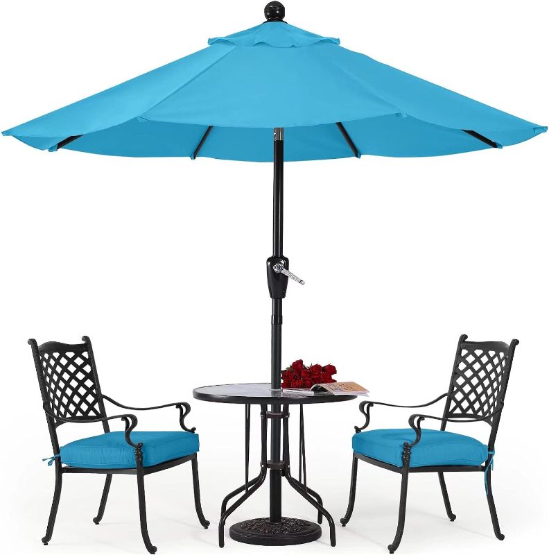 Photo 1 of ABCCANOPY 9FT Patio Umbrella - Outdoor Waterproof Table Umbrella with Push Button Tilt and Crank, 8 Ribs UV Protection Pool Umbrella for Garden, Lawn, Deck & Backyard (Turquoise)