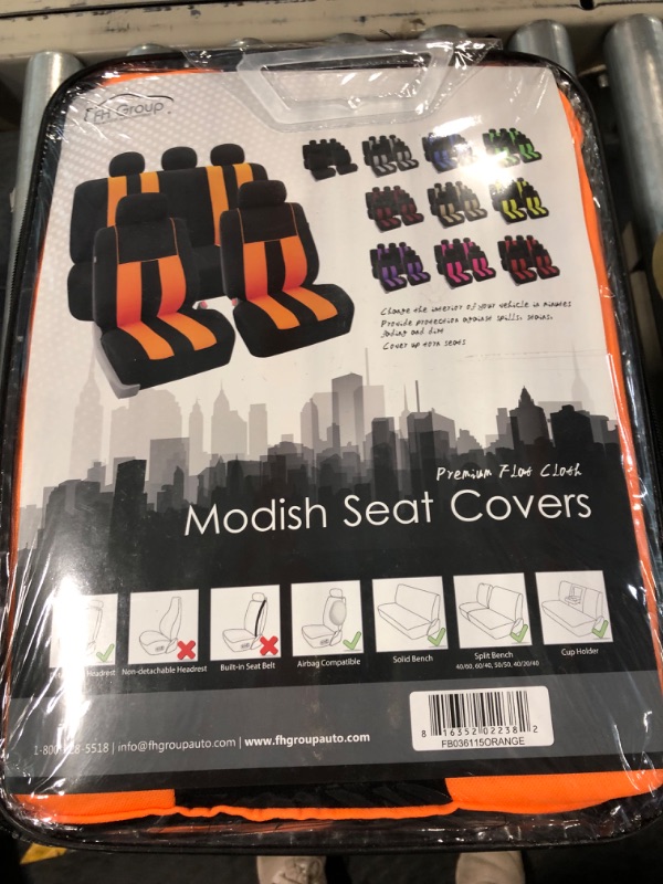 Photo 2 of FH Group Car Seat Covers Full Set Orange Cloth - Universal Fit, Automotive Seat Covers, Low Back Front Seat Covers, Airbag Compatible, Split Bench Rear Seat, Car Seat Cover for SUV, Sedan, Van