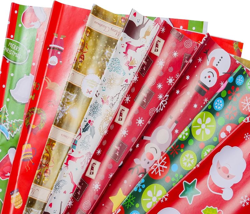 Photo 1 of AIXITONG Christmas Wrapping Paper for Kids Boys Girls Men Women - Reindeer, Snowmen, Trees, Socks, Snowflakes - 9 Sheets 20"x 27" Folded (Christmas-1)