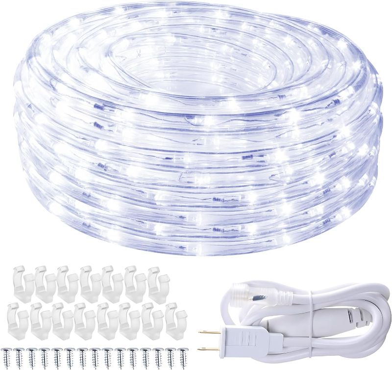 Photo 1 of 33ft/10m LED Rope Lights,360 LEDs,Cool White,Waterproof,Indoor Outdoor Clear Tube Light Rope and Light Strip,Plugin 110V,Connectable Decorative Lighting for Valentine's Day,Deck,Patio,Wedding (6000K)