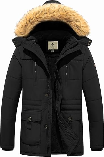 Photo 1 of WenVen Men's Winter Coat Warm Parka Jacket with Faux Fur Removable Hood