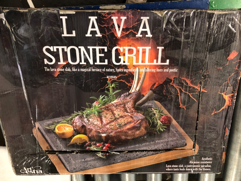 Photo 2 of Artestia Extra Large Lava Stone for Cooking Steak, Hot Stone Plates Tabletop Grill, Sizzling Stone Grill Cooking Platter for Meat, BBQ Lava Steak Stones with Bamboo Platter (13.66"*8.93") C. LARGE Lava Stone*1+Bamboo Tray*1