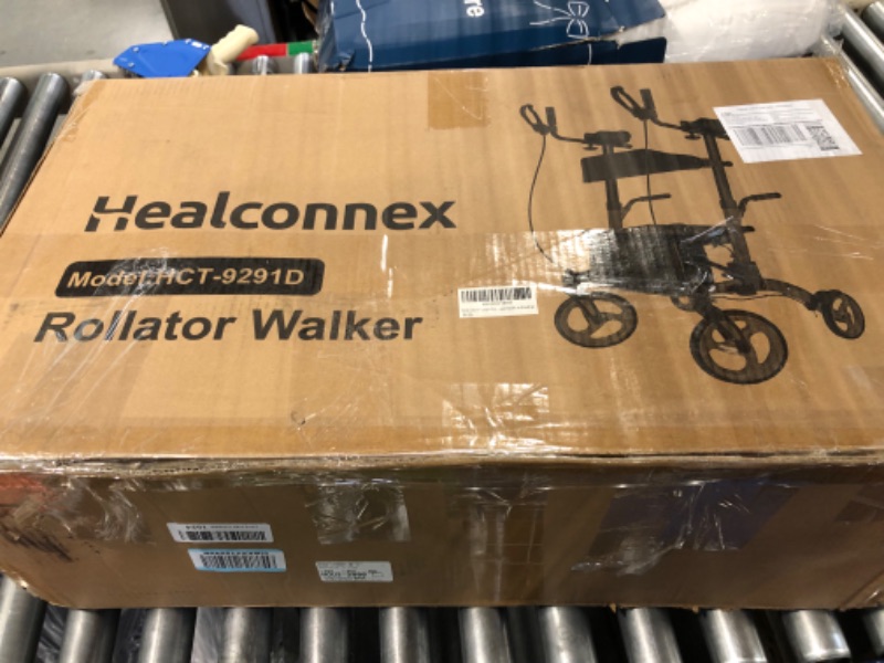 Photo 2 of Healconnex Upright Rollator Walkers for Seniors- Stand up Rolling Walker with Seats and 10" Wheels, Padded Armrest and Backrest,Tall Rolling Mobility Aid with Basket, Foam Handle to Stand up