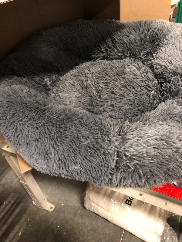 Photo 1 of Bonteck Calming Dog Beds for Small Medium Large Dogs - Round Donut Machine Washable Dog Bed, Anti-Slip Faux Fur Fluffy Donut Cuddler Cat Bed, Multiple Sizes S-XL Small 24'' x 24'' Dark Grey