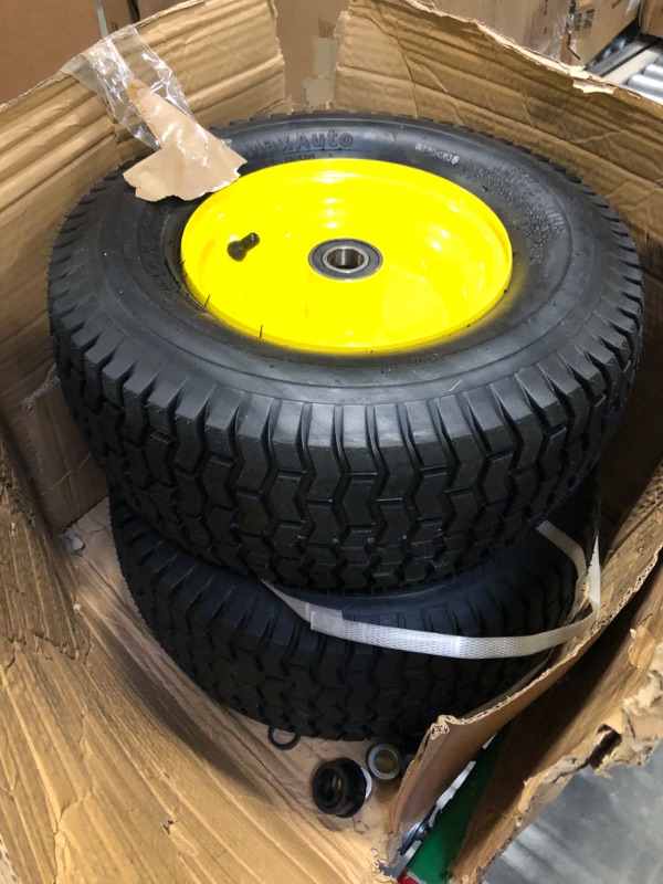 Photo 3 of MaxAuto 2Pcs 16x6.50-8 Tire and wheel for Lawn Riding Mowers Garden Tractors, 4" Centered Hub with 1" Axle Bore,Yellow Rim