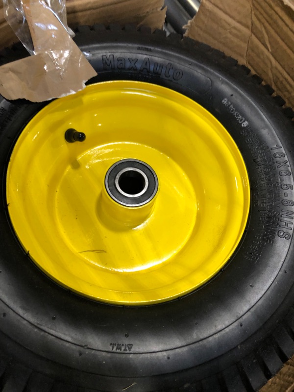 Photo 4 of MaxAuto 2Pcs 16x6.50-8 Tire and wheel for Lawn Riding Mowers Garden Tractors, 4" Centered Hub with 1" Axle Bore,Yellow Rim