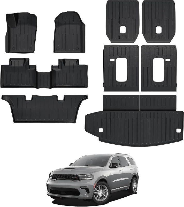 Photo 1 of CARESA Floor Mats Cargo Liner Seat Back Covers 2nd 3rd Row for 2016-2023 Dodge Durango Accessories, All-Weather TPE Full Set MAT Fit 2nd Row Bucket Seat (6-Passenger)
