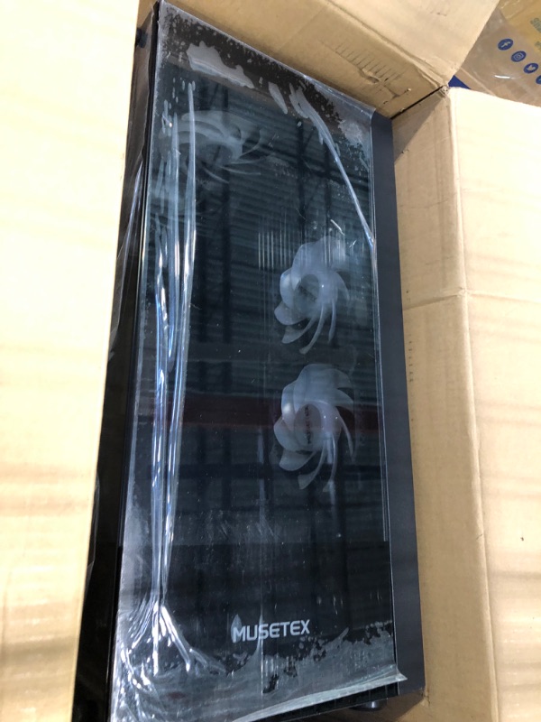 Photo 1 of MUSETEX PC CASE E-ATX Pre-Install 4 PWM ARGB Fans & 2 Side Fans, Type-C Mid Tower Computer Case with Full View Dual Tempered Glass, Gaming PC Case,Black(K2)