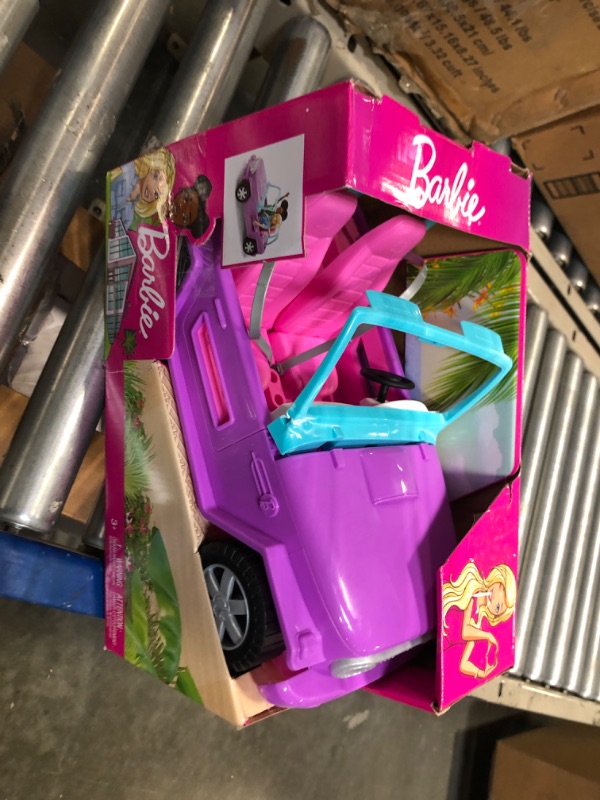 Photo 2 of Barbie Off-Road Vehicle, Purple with Pink Seats and Rolling Wheels, 2 Seats, Gift for 3 to 7 Year Olds