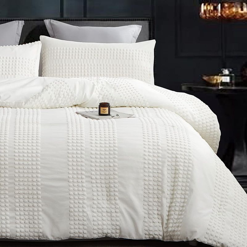 Photo 1 of Cupocupa King Size Comforter Set;White Boho Tufted Lightweight Bedding Sets 3PCS Soft Jacquard Pom Pom Comforter with 2 Pillow Cases for All Season