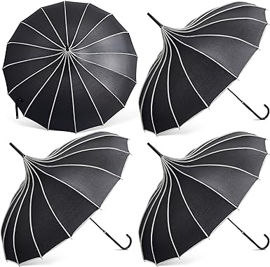 Photo 1 of Abbylike 4 Pcs Parasol Umbrella Pagoda Umbrella Large Gothic Parasols for Sun Protection Women Black and White Umbrella Goth Parasol with Long Handle for UV Protection